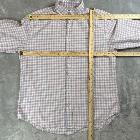 Vineyard Vines Men's L Pink Blue Gingham Shirt Whale Logo Cotton Long Sleeve - Picture 6 of 10